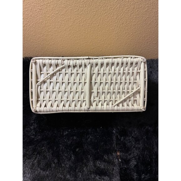 Vintage White Wicker Rectangular Organizer Basket With Dividers Boho - Picture 6 of 8